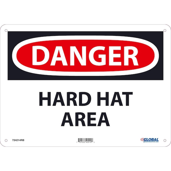Danger Hard Hat Area, 10x14, Rigid Plastic
